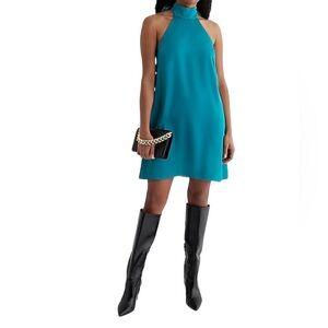 NWT Express Teal Satin Halter Statement Bow Mini Shift Dress XS